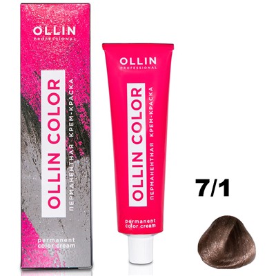 OLLIN COLOR Перманентная крем-краска для волос 7/1 русый пепельный 60 мл