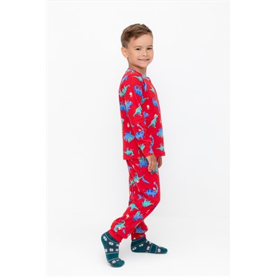 Пижама насыщенно-красный, динозавры Crockid