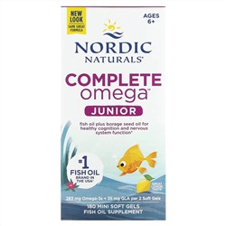 Nordic Naturals, Complete Omega Junior, для детей от 6 до 12 лет, лимон, 180 мини-капсул