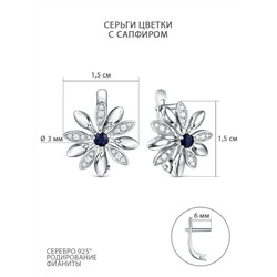 Кольцо из серебра с сапфиром и фианитами родированное - Цветок 04-201-0389-41