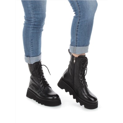 01-C1112-1 BLACK Ботинки демисезонные женские (натуральная кожа, байка)