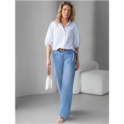 Укороченная блузка с рукавами буфами и с кулиской по низу из хлопка