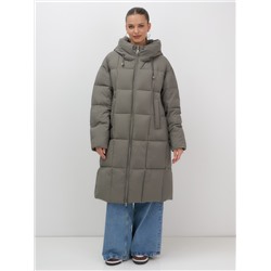 Пальто зимнее утепленное с капюшоном женское темно-серого цвета 7741TC