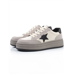 03-YE475-2 BEIGE/GREY Кроссовки женские (натуральная кожа)