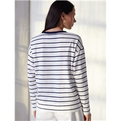 Лонгслив в полоску с принтом из премиального хлопка с эластаном