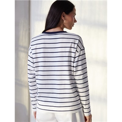 Лонгслив в полоску с принтом из премиального хлопка с эластаном