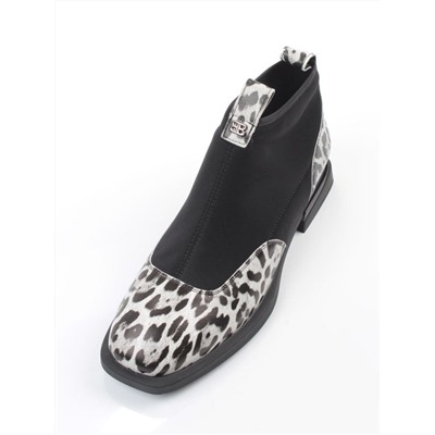 01-B44B-81H WHITE/LEOPARD Ботинки демисезонные женские (натуральная кожа, текстиль, байка)