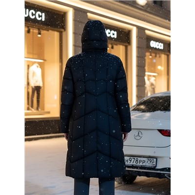 Пальто зимнее утепленное с капюшоном женское черного цвета 7628Ch