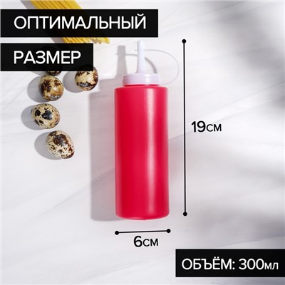 Бутылка для соуса Доляна, 350 мл, 6×19 см, пластик, красная