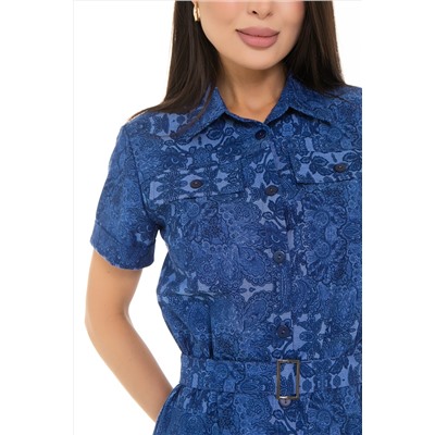 Платье-рубашка синее с поясом