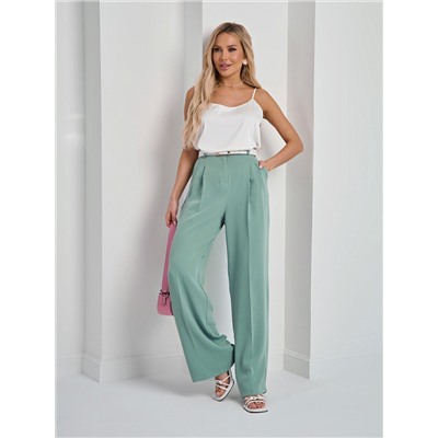 Брюки широкие серо-зелёные с карманами