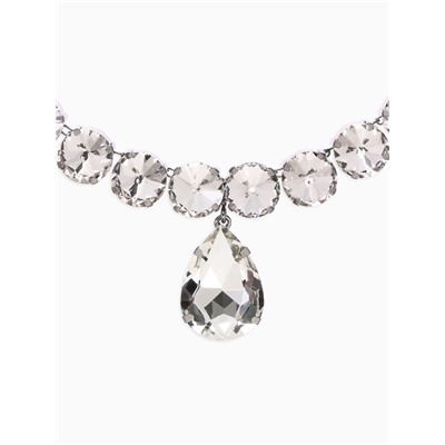 Колье «Драгоценность» капля, белое в серебре, 34 см