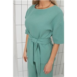 Костюм муслиновый мятного цвета с брюками Шейла №2