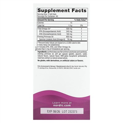 Nordic Naturals, Omega Woman, с маслом примулы вечерней, 120 капсул
