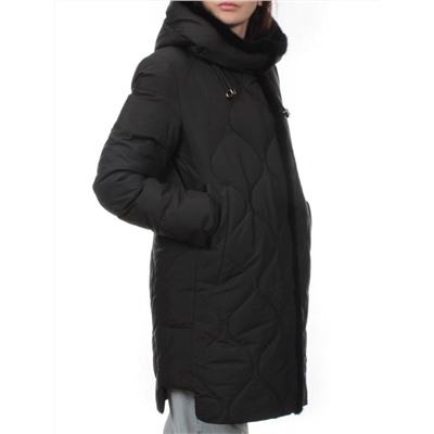 310 BLACK/BLACK Пальто зимнее стеганое женское (200 гр. холлофайбер, натуральная норка)