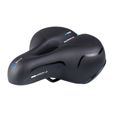 Седло велосипедное комфортное COMIRON BERN N669A 255x210, Технологии: ED, Эластомер, Верх: PU с пресс. принтом, Цвет: Чёрный+Синий/ АКЦИЯ /уп 20/