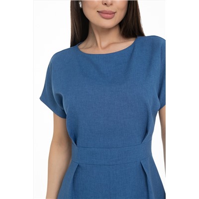 Платье-футляр синее с короткими рукавами