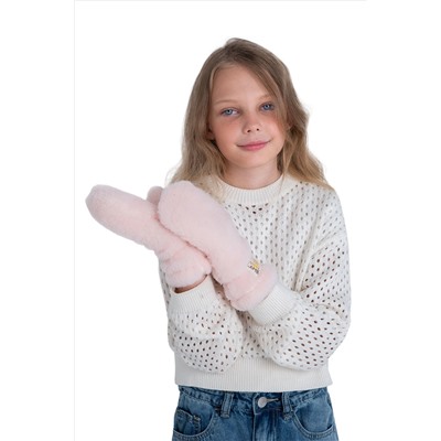 Варежки детские меховые пудра