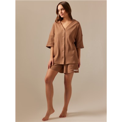 Пижама женская (рубашка, шорты) SL HOME Soft Home, кофейная