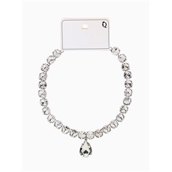 Колье «Драгоценность» капля, белое в серебре, 34 см