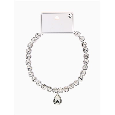 Колье «Драгоценность» капля, белое в серебре, 34 см