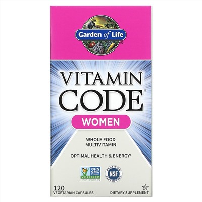 Garden of Life, Vitamin Code, мультивитамины из цельных продуктов для женщин, 120 вегетарианских капсул