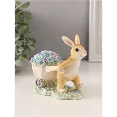 Фигурка полистоун «Зайчик с тележкой роз и незабудок», 11×6×10.5 см
