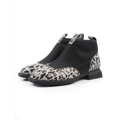 01-B44B-81H WHITE/LEOPARD Ботинки демисезонные женские (натуральная кожа, текстиль, байка)