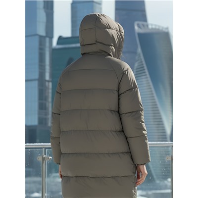 Пальто двубортная зимнее утепленное женское светло-коричневого цвета 7732SK