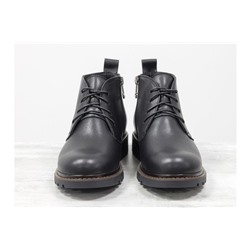 Женские ботинки на шнуровке в стиле Dr. Martens, выполнены из натуральной кожи черного цвета, на утолщенной тракторной подошве, Б-152-34