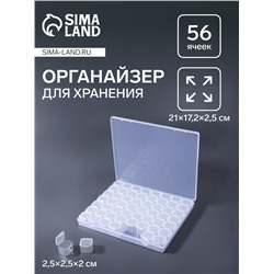 Органайзер для хранения мелочей, 56 ячеек, 21×17.2×2.5 см, прозрачный