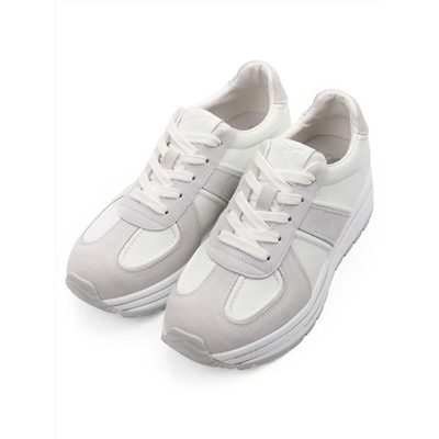 03-A1020-9 WHITE/GRAY Кроссовки женские (натуральная кожа, натуральная замша)