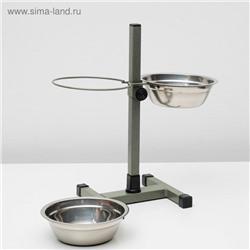 Подставка с мисками, 2×700 мл, высота 40 см, разборная, зелёная