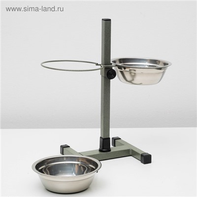 Подставка с мисками, 2×700 мл, высота 40 см, разборная, зелёная