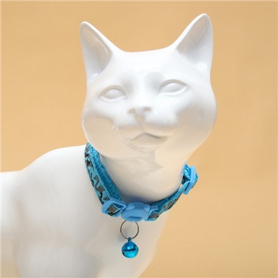 Ошейник кошачий Пижон «Котофляж», с бубенчиком, 30×1 см, полиэстер, голубой