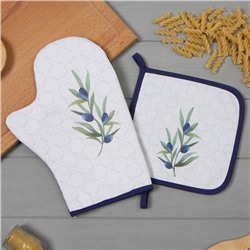 Кухонный набор «Этель. Олива»: варежка-прихватка 20×28 см, прихватка 19×19 см, 100% хлопок