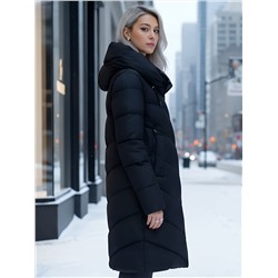 Пальто зимнее утепленное с капюшоном женское черного цвета 1318Ch