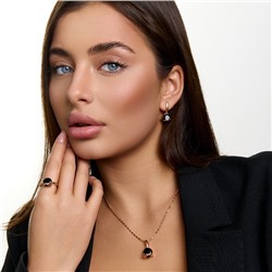 Комплект ювелирной бижутерии коллекция "Дубай" с камнем серьги, кулон и кольцо 19 р, покрытие позолота, вставка: фианиты, цвет: черный, арт.414.544-19