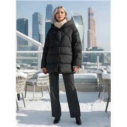Куртка женская зимняя с капюшоном большого размера черного цвета 1170Ch