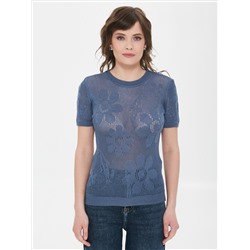 Джемпер вязаный серо-голубого цвета с короткими рукавами