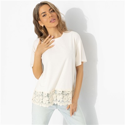 Футболка из трикотажа-лапша, Знак принцессы (беж)