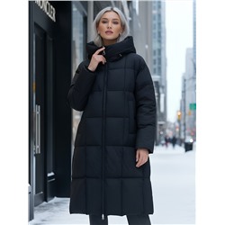 Пальто зимнее утепленное с капюшоном женское черного цвета 7741Ch