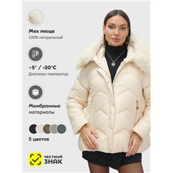 Куртка зимняя женская с мехом и капюшоном тренд бежевого цвета 7759B