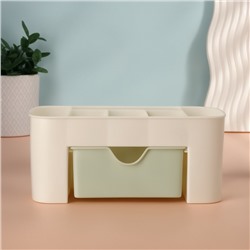 Органайзер для хранения косметики, 6 секций, с ящиком, 21×10.5×9 см, бежевый/зелёный