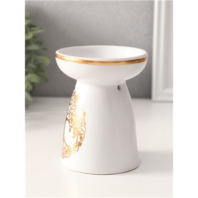 Аромалампа для эфирных масел «Древо жизни», керамика, белая с золотом, 9.3×9.3×11.8 см