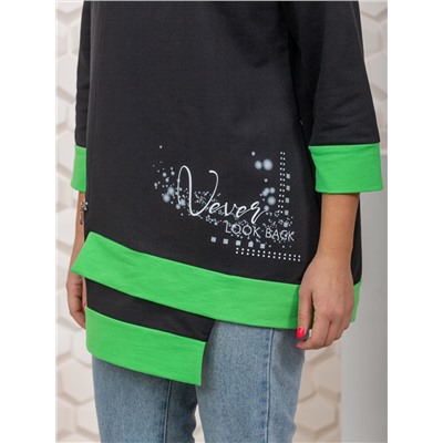 853 Туника "черный/салатовый"