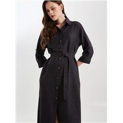 Платье А-образного силуэта серого цвета с поясом