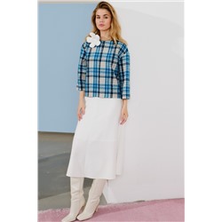 Lokka 1590В белый/бирюзовый_клетка, Юбка,  Топ, Брошь