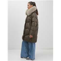 Пальто зимнее утепленное с мехом и капюшоном тренд темно-коричневого цвета 7745TK