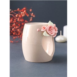 Аромалампа для эфирных масел «Сердце с розами», керамика, бежевая, 8×8×9 см